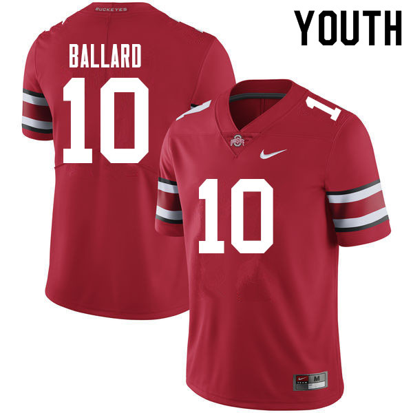 Ohio State Buckeyes Jayden Ballard Youth #10 Red Authentic Stitched College Football Jersey